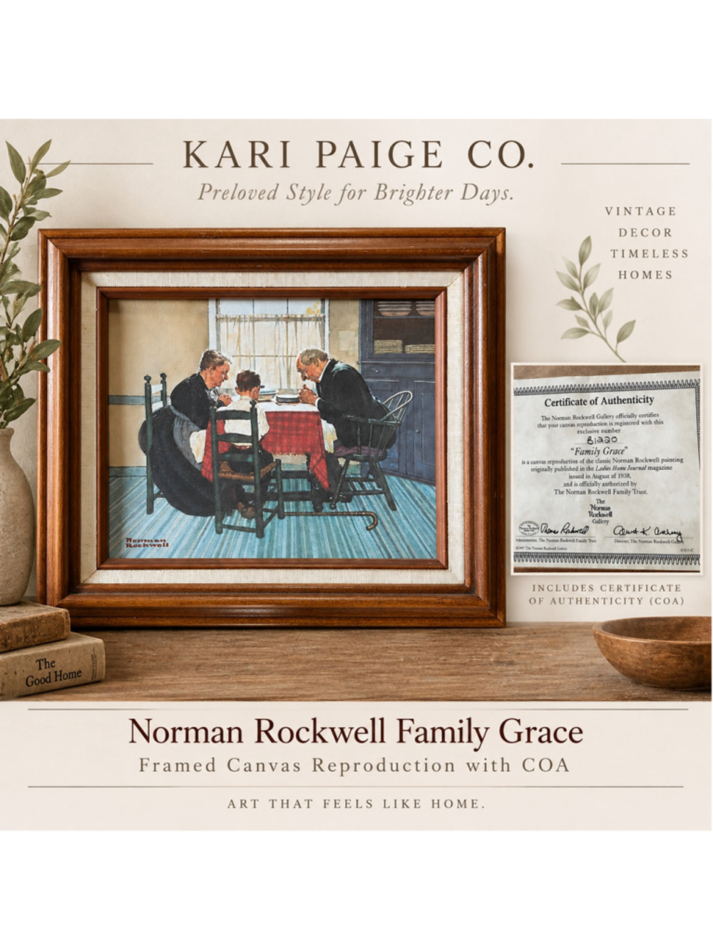 Norman Rockwell Family Grace 1997 Canvas Reproduction Framed COA #81220